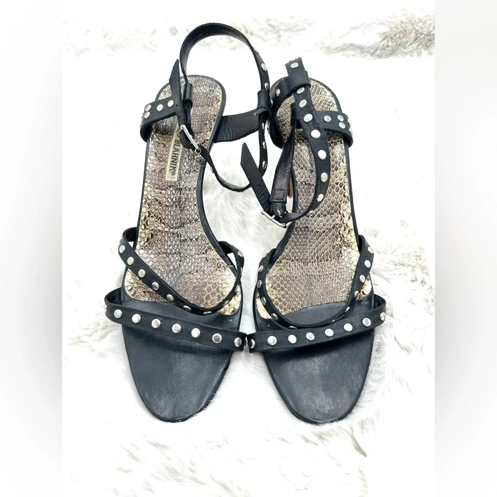 Manolo Blahnik Black Leather Studded strappy heels‎ 40 size 10  snakeskin
